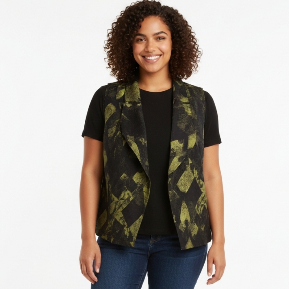 Sun Kim Lagenlook Abstract Print Vest Sleeveless Jacket XL - Picture 10 of 10